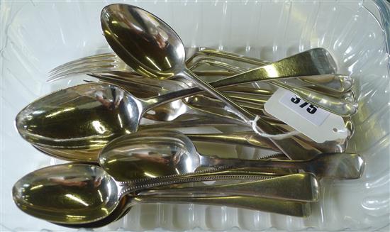 Pair GIII silver tablespoons, Exeter 1794 (Richard Ferris) & a quantity of Victorian silver flatware, inc part sets